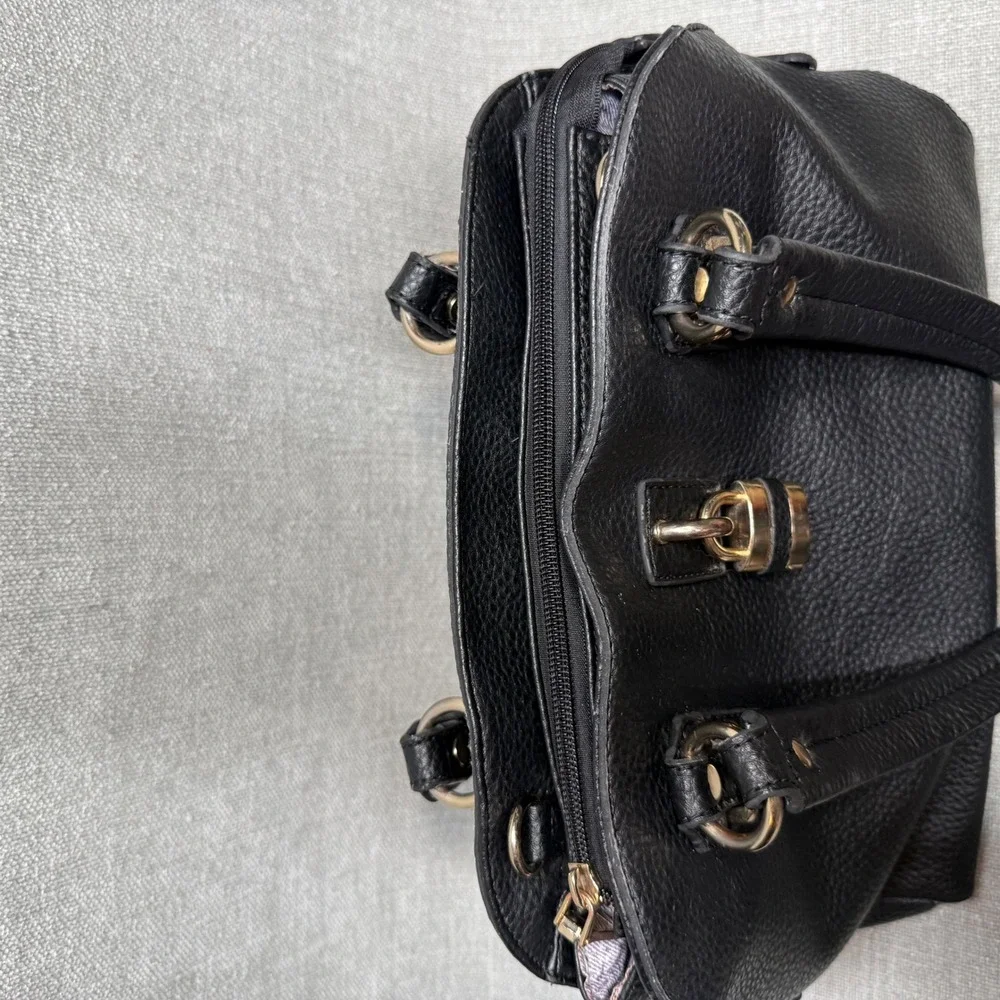 Black Padlock Faux Leather Satchel Handbag Purse Gold Padlock Detail Medium